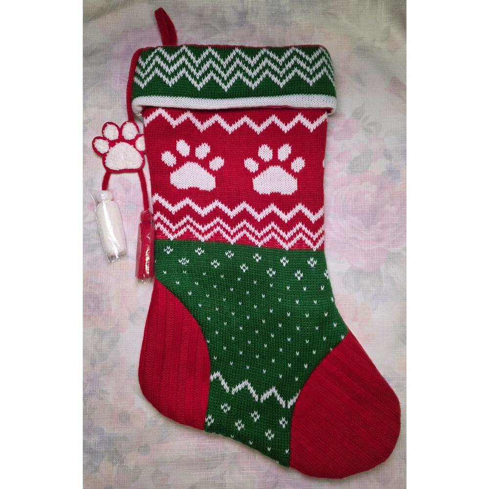 Puppy Dog Paw Print Christmas Stocking Knit Hobby Lobby